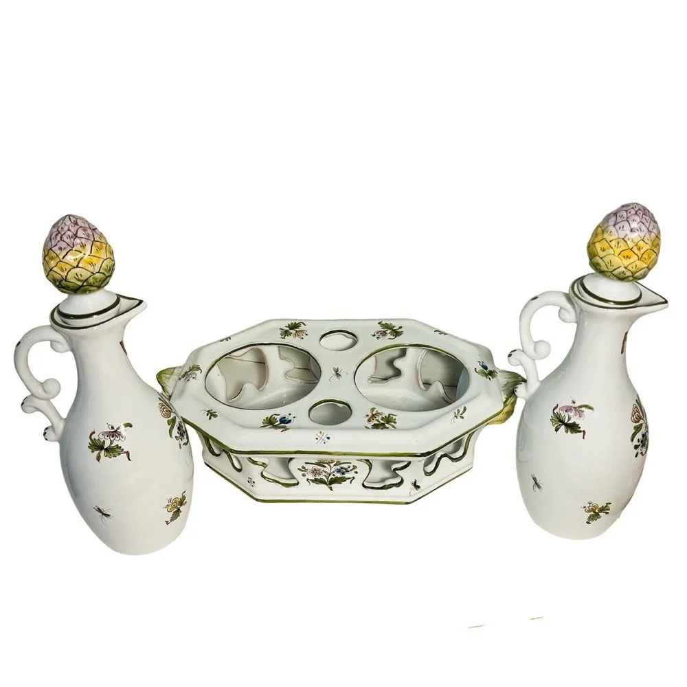 Fontaine Moustiers Du Faiencier Feret Oil Vinegar Set Cruet Caddy Mulsum France